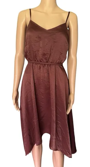 Steve Madden Chocolate Brown Satin Shark Bite Hem Dress Size XS thumbnail 1