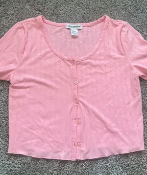 Nordstrom Pink Ribbed Button-Front Scoop Neck Top thumbnail 1