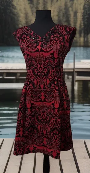 Y2K Dress ECI New York Whimsigoth Red‎ Black Paisley Velvet W/Pockets size 4 thumbnail 1