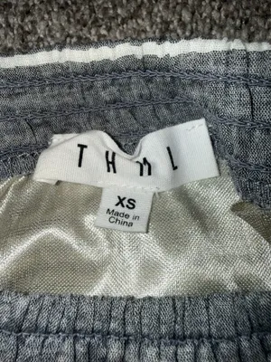 THML Striped Dress Size XS Grey Off Shoulder Embroidered thumbnail 2