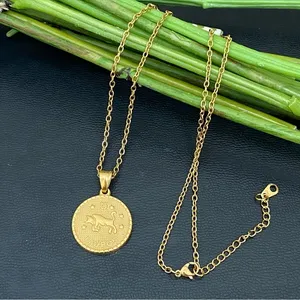 18K Gold plated Taurus Zodiac Sign Quarter Coin Pendant 20” Necklace 15.7g thumbnail 1