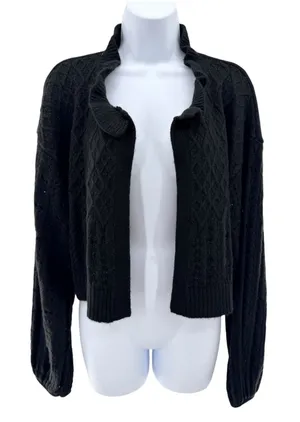 Flat White Black Metallic Cable‎ Knit Shrug Cardigan Ruffle Neck OS Cozy Luxe thumbnail 1