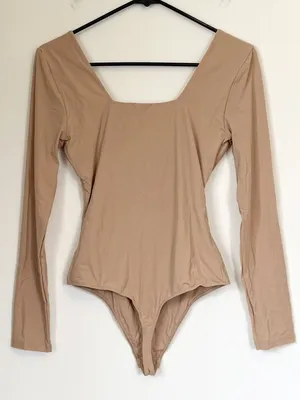 NWT Quince Second Skin Square Neck Long Sleeve Bodysuit in Mocha - Size: Medium thumbnail 7