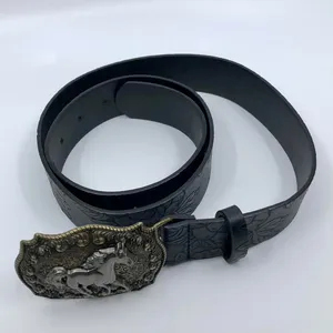 Women's Black Embossed Western Horse Buckle Belt, 28.5–39.5 Inches, X7G9A1018 thumbnail 5
