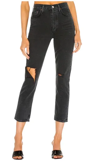 AGOLDE Riley Straight Crop Jeans Black Ripped thumbnail 1