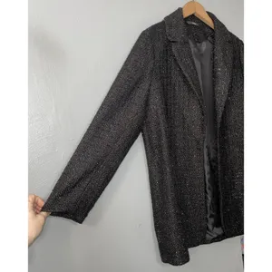 Black Silver Sparkle Tweed Jacket Women Size US 10 12 Formal Coat Event Evening thumbnail 2