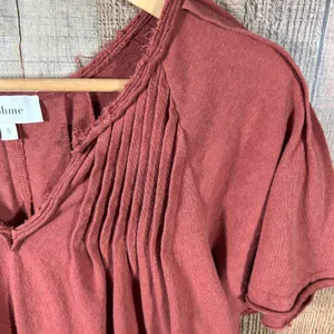 Bohme Rust Red Cotton Blend Pleated Flutter Sleeve Boho Blouse Top Small S thumbnail 2