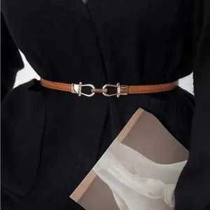 Camel‎ Color Stylish Thin Belt Metal Simple Hook Buckle Adjustable Waist Band thumbnail 2