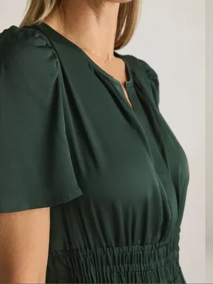 Quince Washable Stretch Silk Tiered Maxi Dress Hunter Green XL Pockets thumbnail 10