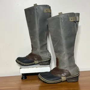 Sorel Slimboot Grey Brown Leather Tall Waterproof Winter Boots NL2007-051 6.5 thumbnail 2