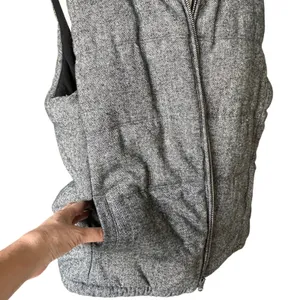 Old Navy Puffer Vest Grey Herringbone Tweed Wool Blend Fleece XL Funnel Neck thumbnail 5