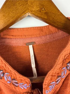 Free People Orange Cedar Sundance Kid Embroidered Western Henley Shirt Size S thumbnail 4