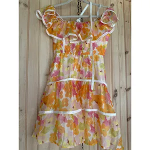 NWT Lulus Cutest Instinct Ivory Floral Halter Cold-Shoulder Mini Dress Resort M thumbnail 6