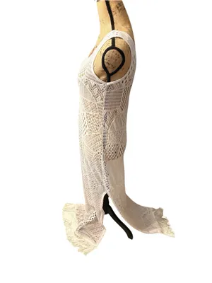 Crochet Bohemian Coverup Maxi Dress White PTP 16” thumbnail 2