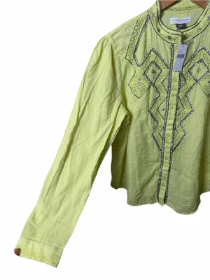 New Pilcro Anthropologie Nayeli Beaded Buttondown Top Chartreuse Size Large thumbnail 3