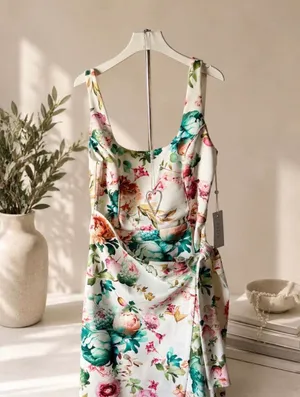 Siena Floral Print Square Neck Sleeveless Tie Waist Mini Dress Size 8 thumbnail 2