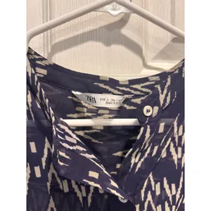 Zara Women Purple Geometric Ikat Print Sheer Chiffon Button‎ Up Blouse Large thumbnail 2