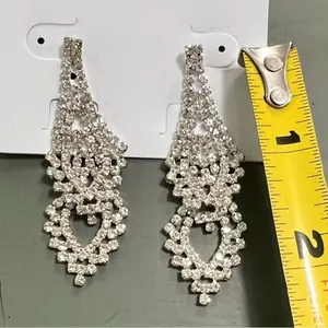 Mod Glam Rhinestone Chandelier Earrings Silver Tone Statement Dangle OS thumbnail 4