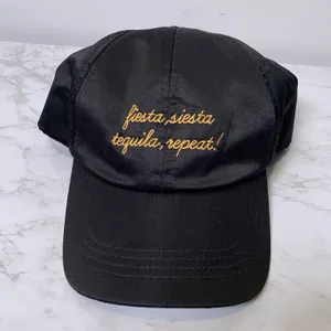 Fiesta Siesta Tequila Repeat Embroidered Black Satin Structured Baseball Cap thumbnail 10