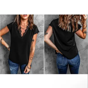 Dressy Lace Trim Blouse Black Size M thumbnail 2