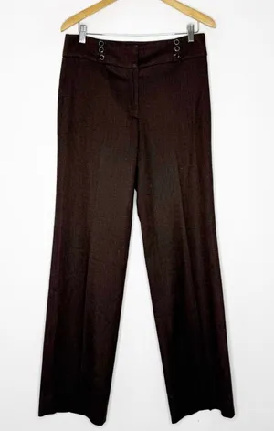 White House Black Market Wide Leg Trousers Burgundy Brown Size 6 Dress Pants thumbnail 1