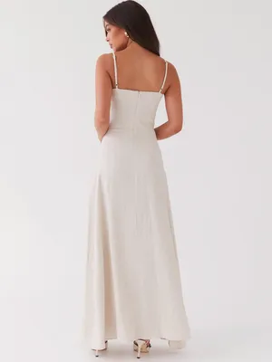 PEPPERMAYO Angelina Linen Maxi Dress Size XS / 2 Cream Oatmeal Summer Beach boho thumbnail 2