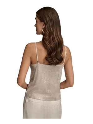 NWT Donna Karan Womens Metallic Sequin Embellished Camisole Cami Sand Brown M thumbnail 2