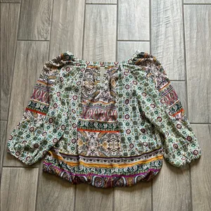 Roz & Ali Cream and Red Bishop Sleeve Blouse thumbnail 4