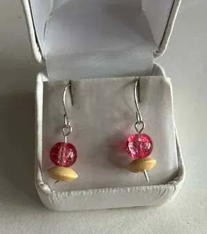 3/$20 Red and Tan Dual Crystal Beaded Silver Plated Dangling Drop Earrings thumbnail 1