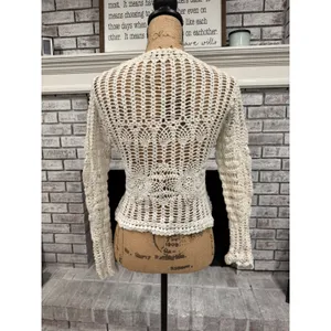 Carolyn Taylor Crochet Cardigan Womens XL Cream Button Shrug‎ Cottagecore Boho thumbnail 4