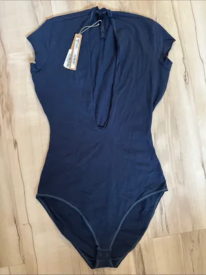 SKIMS Cotton Jersey Plunge Bodysuit NWT navy S- (B23) thumbnail 1