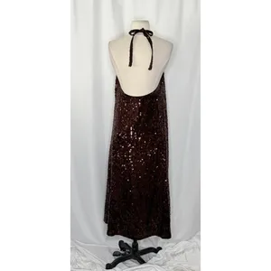 ZARA Chocolate Brown Sequin Halter Maxi Dress‎ Festive Party Sequinned Small thumbnail 10