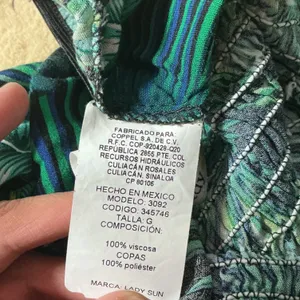 Lady Sun Tropical Leaf Print Maxi Dress Green Blue Smocked Waist‎ 3092 Size G thumbnail 6