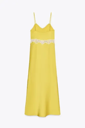 Zara Elegant Yellow Slip Dress with Lace Trim thumbnail 7