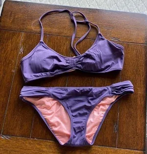 Victoria’s Secret purple ruched halter bikini top lightly padded and bottom thumbnail 1