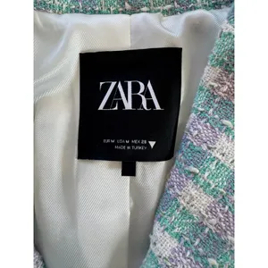 Zara Sea Green, Lavender & White Textured Cropped Single Breasted Blazer thumbnail 8