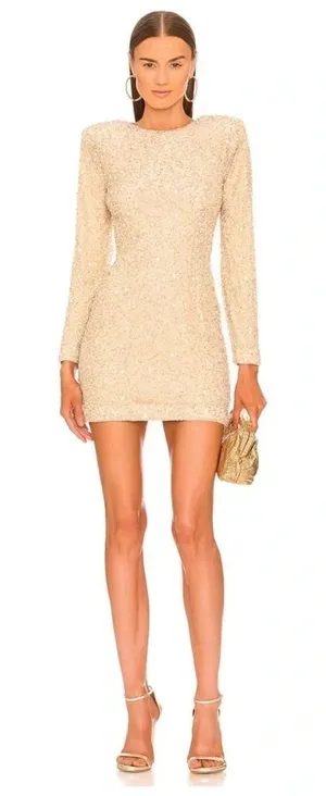 RETROFÊTE Nikki Sequin Long Sleeve Minidress in Sea Shell Size Small NWT‎ thumbnail 1