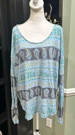 Vintage Free People 100% Cotton Long Sleeve Top – Size Large thumbnail 1