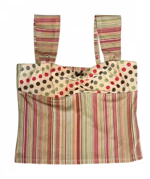 Y2K Striped Camisole Top Polka Dot Trim Boho Cami Multi Color Pastel Size Medium thumbnail 1