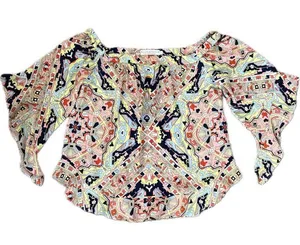 Alice & Trixie By Angela George L Silk Off Shoulder Ruffle Top Shirt Blouse Geo thumbnail 1
