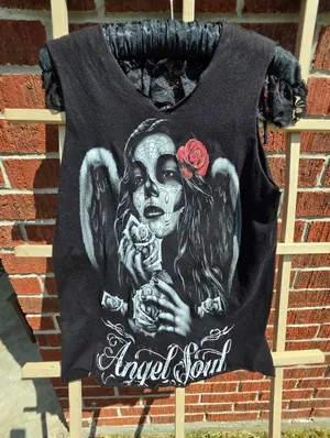 ANGEL SOUL WOMAN WINGS ROSE FLOWER DAY OF THE DEAD T-SHIRT SHIRT Small thumbnail 1