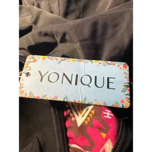 YONIQUE Black Tribal Print Tankini Swimsuit Shorts Set‎ Women's Size L thumbnail 3