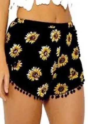 SHEIN Black Sunflowers Pull on Shorts with Tassels thumbnail 1