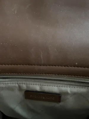 Michael Kors MK Logo Satchel • Brown & Tan • Structured Handbag thumbnail 5