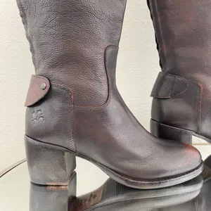 Dark Brown Red Leather Loretta Tall Knee High Riding Heeled Boots thumbnail 5