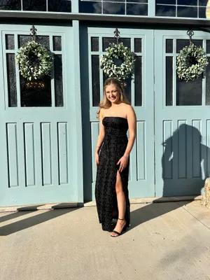 Lulus Maxi Dress Black Velvet Strapless thumbnail 3