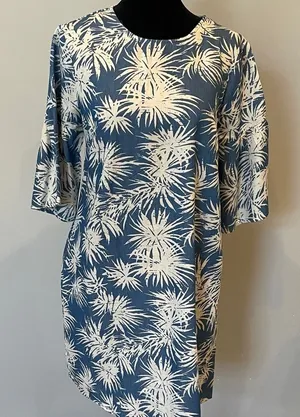 Blue and White Palm-Print Shift Dress new with tags - tropical thumbnail 1
