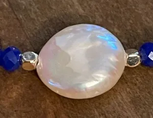 Adore cultured pearl and blue glass beads adjustable pull bracelet thumbnail 2