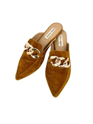 Steve Madden Finn Cognac Suede Chain Detail Pointed Mules Size 8.5 Quiet Luxury thumbnail 2