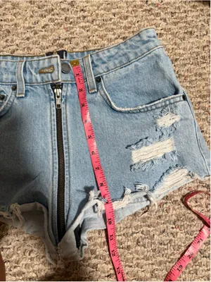 Carmar Helen Exposed Full Front Zipper Denim Distressed Mini Short- Size 26 thumbnail 6